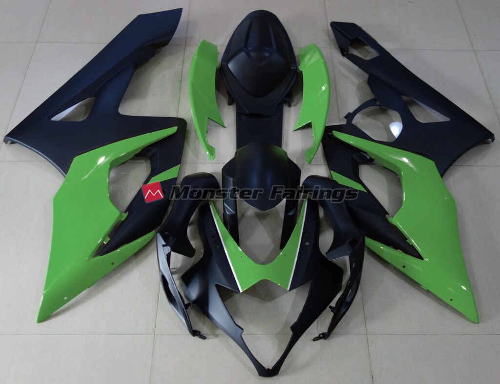 Suzuki GSXR 1000 2005 - 2006 Matte Black with Green ABS fairings - custom motorcycle bodywork kit by Monster Fairings