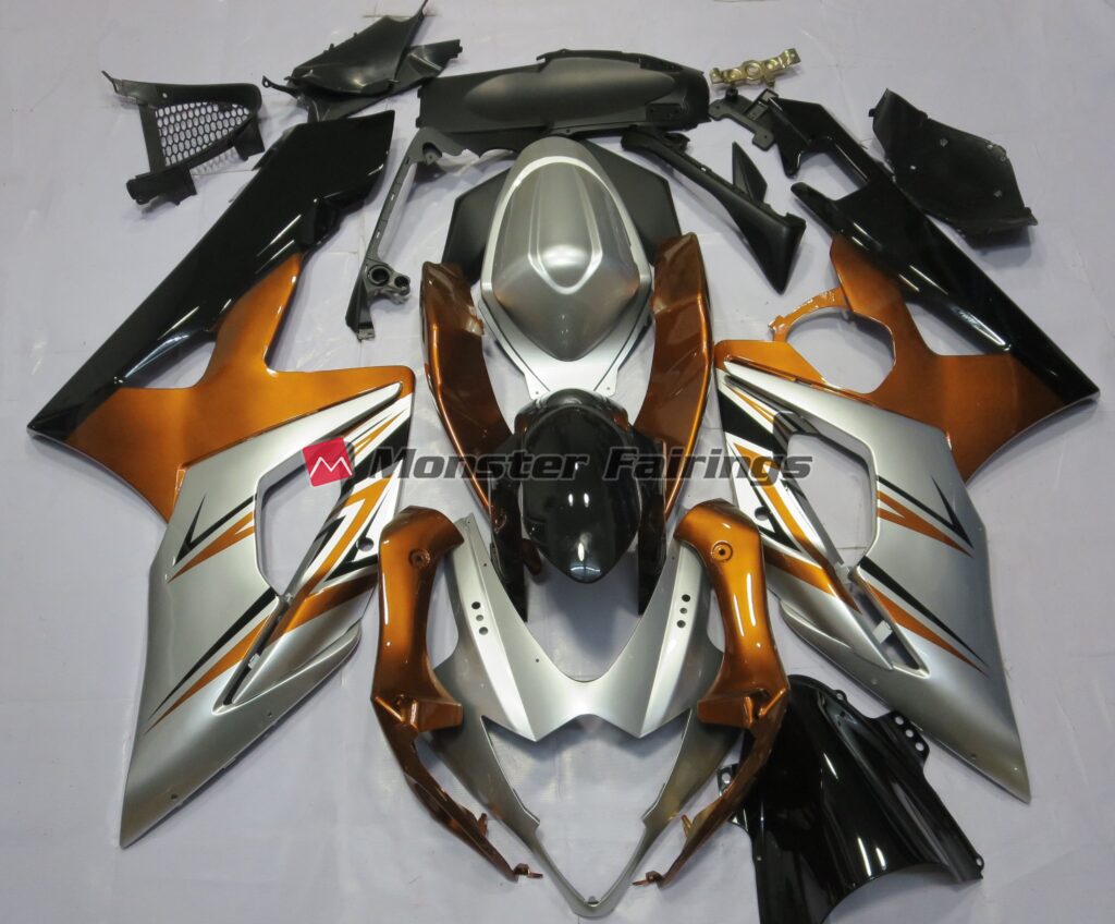 Suzuki GSXR 1000 2005 - 2006 Orange, Silver and Black ABS fairings - custom motorcycle bodywork kit by Monster Fairings