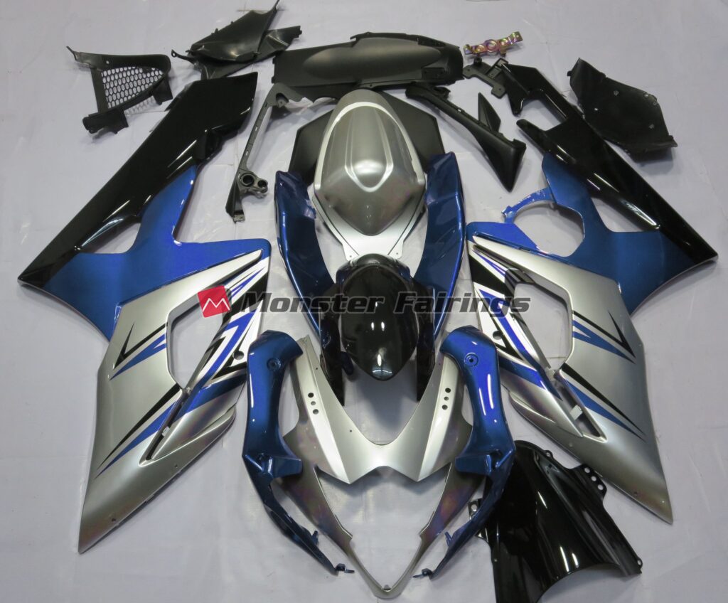 Suzuki GSXR 1000 2005 - 2006 Gloss Silver Blue & Black ABS fairings - custom motorcycle bodywork kit by Monster Fairings