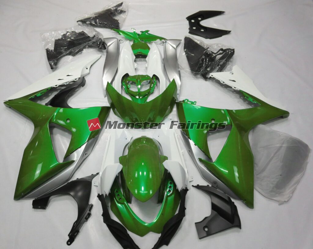 Suzuki GSXR 1000 2009 - 2016 Gloss Green White ABS fairings - custom motorcycle bodywork kit by Monster Fairings