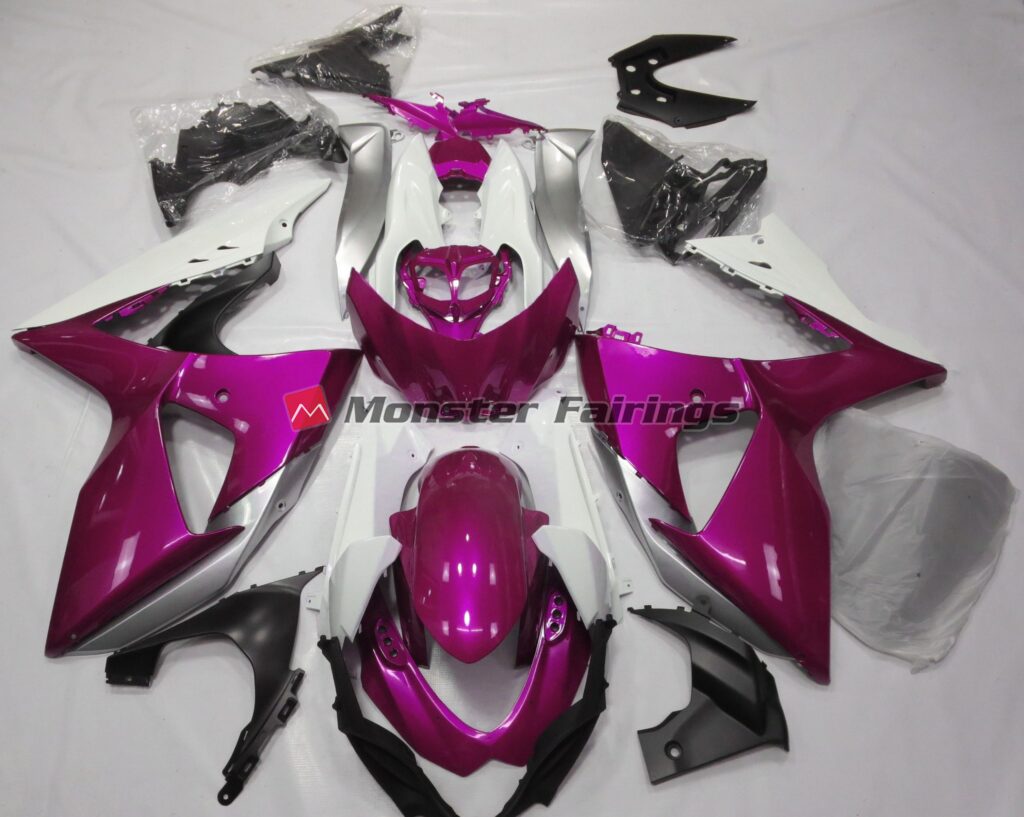 Suzuki GSXR 1000 2009 - 2016 Gloss Pink White ABS fairings - custom motorcycle bodywork kit by Monster Fairings