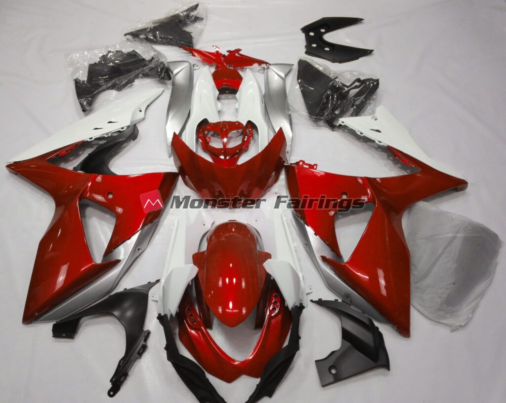Suzuki GSXR 1000 2009 - 2016 Gloss Red White ABS fairings - custom motorcycle bodywork kit by Monster Fairings