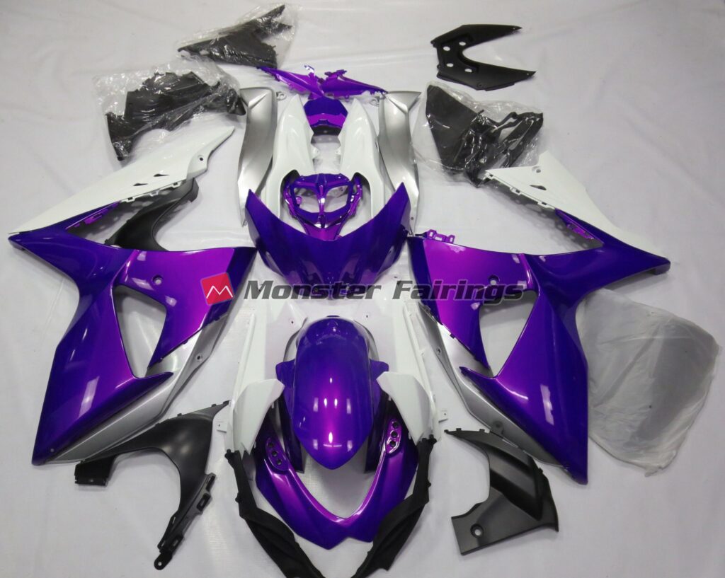 Suzuki GSXR 1000 2009 - 2016 Gloss Purple White ABS fairings - custom motorcycle bodywork kit by Monster Fairings