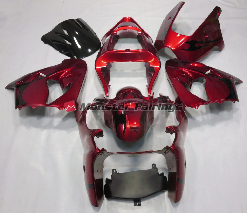 Kawasaki ZX6R 2000 - 2002 Gloss Metallic Red ABS fairings - custom motorcycle bodywork kit by Monster Fairings