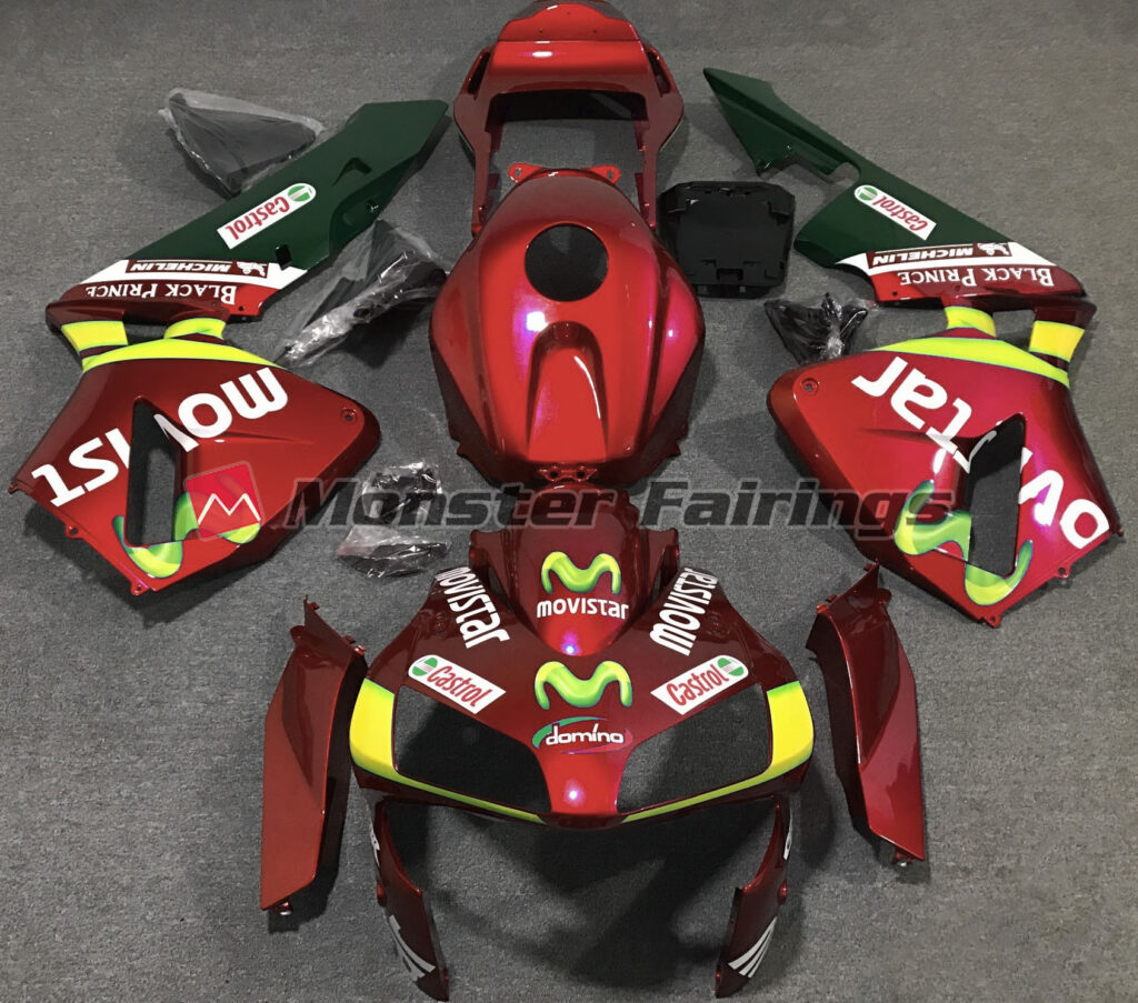 Honda CBR600RR 2003 - 2004 Deep Red Movistar ABS fairings - custom motorcycle bodywork kit by Monster Fairings