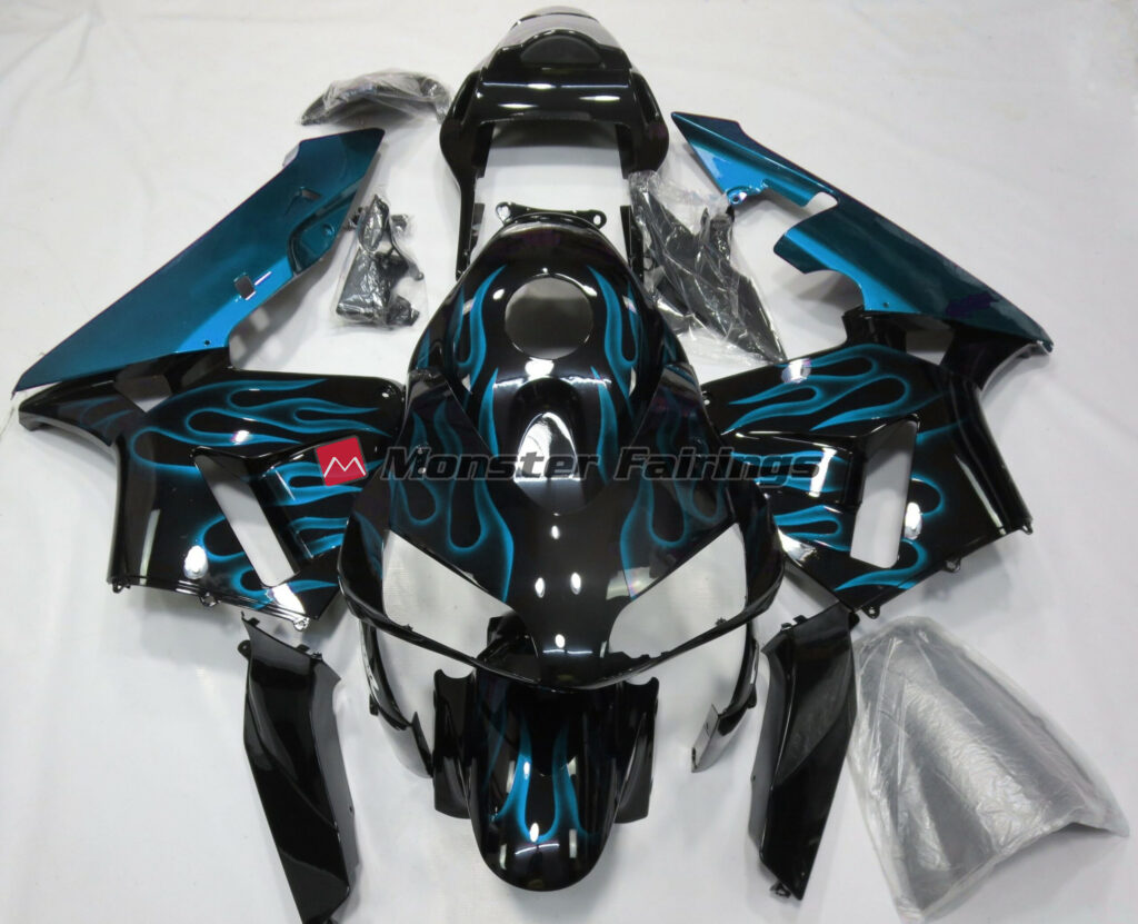 Honda CBR600RR 2003 - 2004 Light Blue Flames ABS fairings - custom motorcycle bodywork kit by Monster Fairings