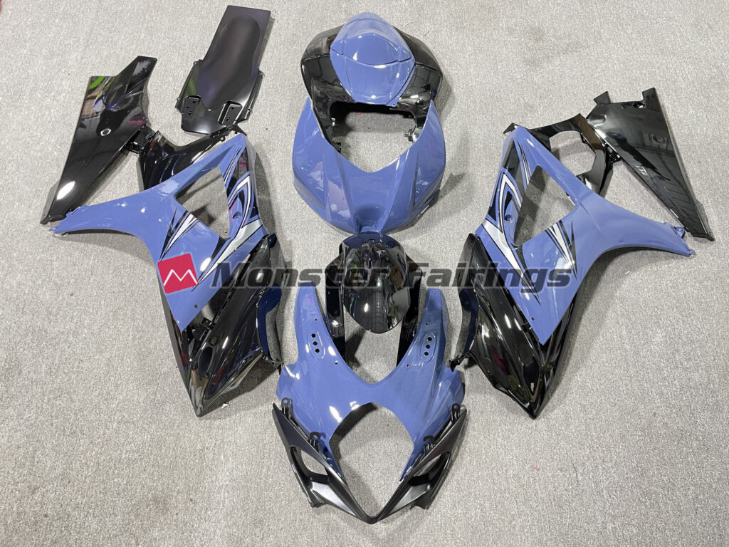 Suzuki GSXR 1000 2007 - 2008 Gloss Dark Blue & Black ABS fairings - custom motorcycle bodywork kit by Monster Fairings