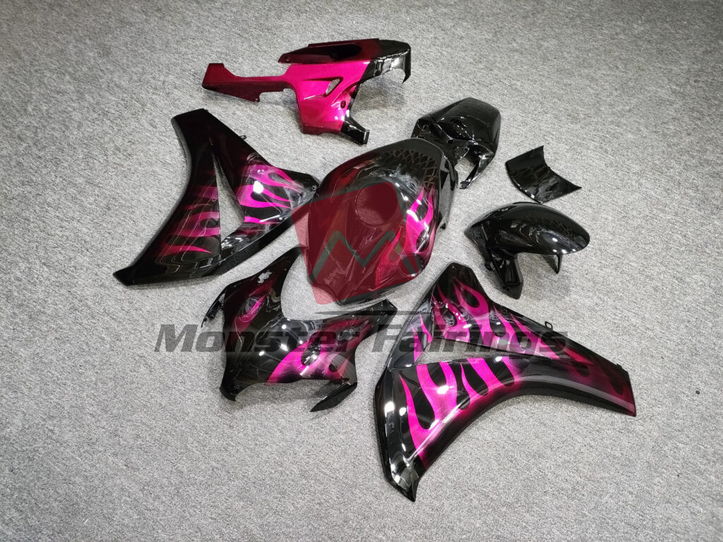Honda CBR1000RR custom ABS fairings 2008 - 2011 in Gloss Black With Pink Flames - durable replacement kit, Monster Fairings