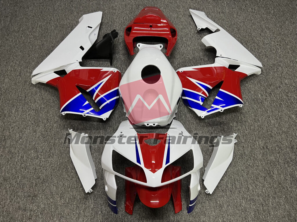 Honda CBR600RR 2005 - 2006 Gloss White with Red & Blue ABS fairings - custom motorcycle bodywork kit by Monster Fairings