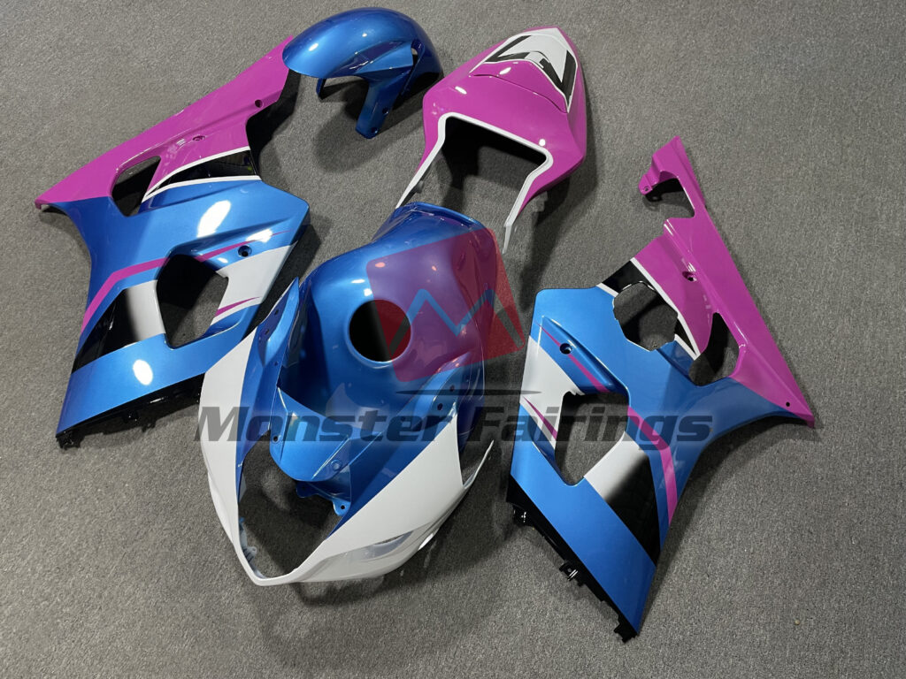 Suzuki GSXR 1000 custom ABS fairings 2003 - 2004 in Gloss Blue & Pink - durable replacement kit, Monster Fairings