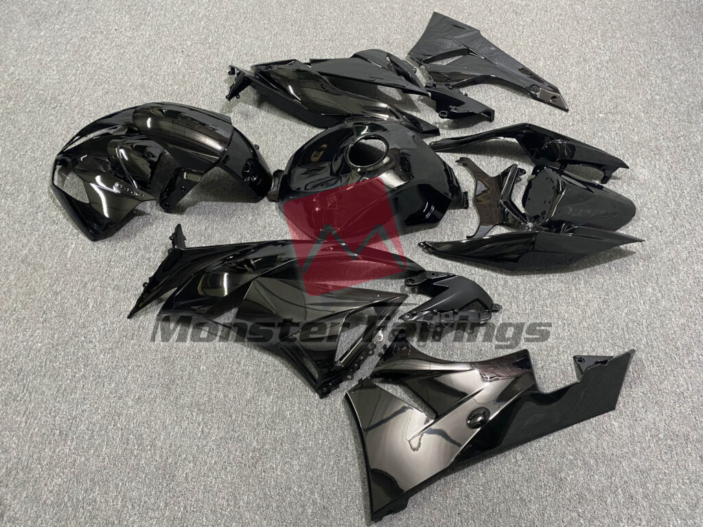2009 - 2012 Kawasaki ZX6R Gloss Metallic Black fairing set - ABS injection, custom painted by Monster Fairings