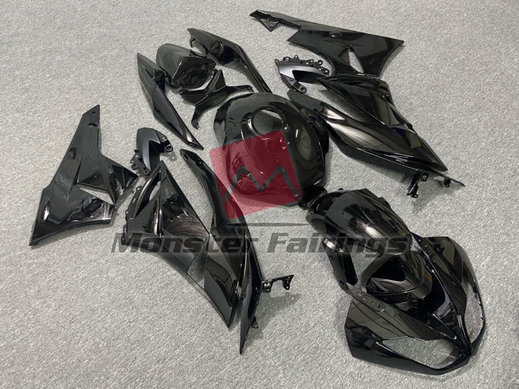 Kawasaki ZX6R custom ABS fairings 2009 - 2012 in Gloss Metallic Black - durable replacement kit, Monster Fairings