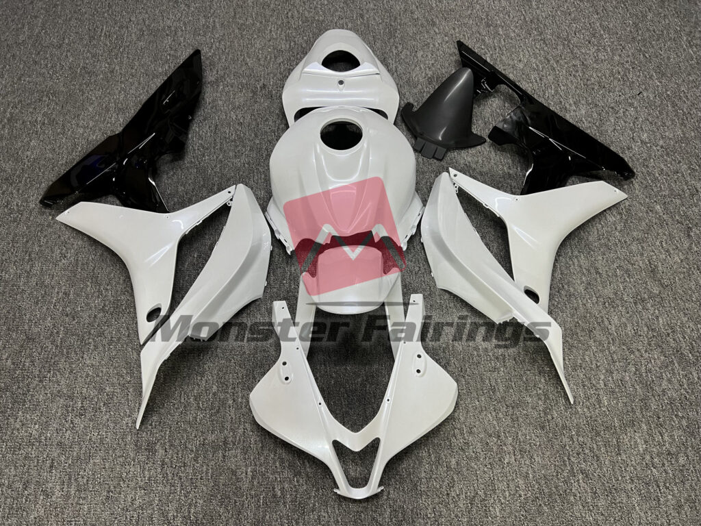Honda CBR600RR 2007 - 2008 Pearl White & Gloss Black ABS fairings - custom motorcycle bodywork kit by Monster Fairings