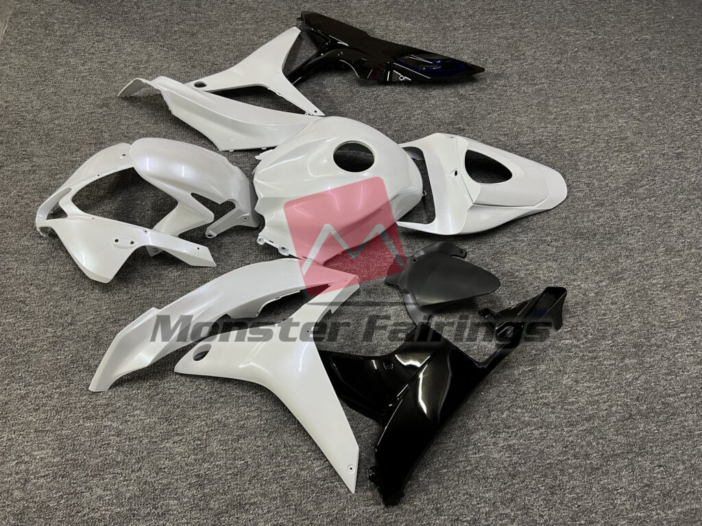 2007 - 2008 Honda CBR600RR Pearl White & Gloss Black fairing set - ABS injection, custom painted by Monster Fairings