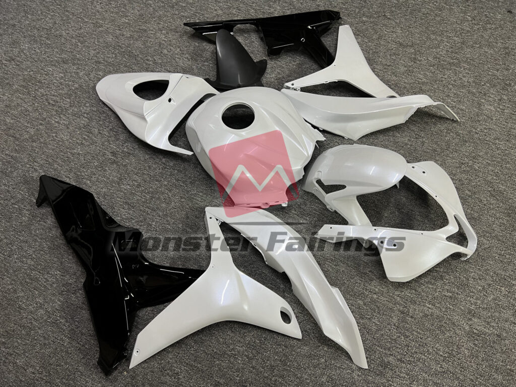 Honda CBR600RR custom ABS fairings 2007 - 2008 in Pearl White & Gloss Black - durable replacement kit, Monster Fairings