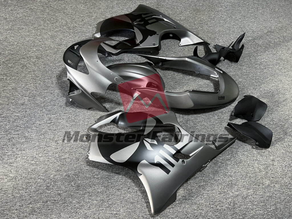 1999 - 2000 Honda CBR600 F4 Matte Gray with Black Skull fairing set - ABS injection, custom painted by Monster Fairings