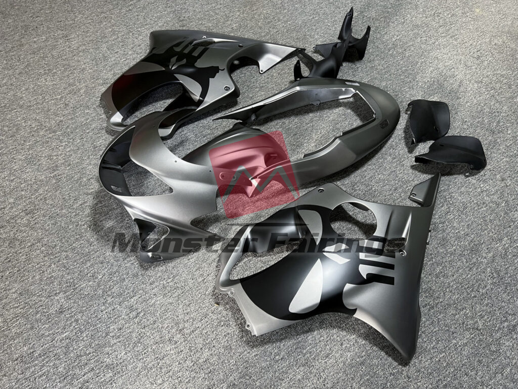 Honda CBR600 F4 custom ABS fairings 1999 - 2000 Matte Gray with Black Skull - durable replacement kit, Monster Fairings