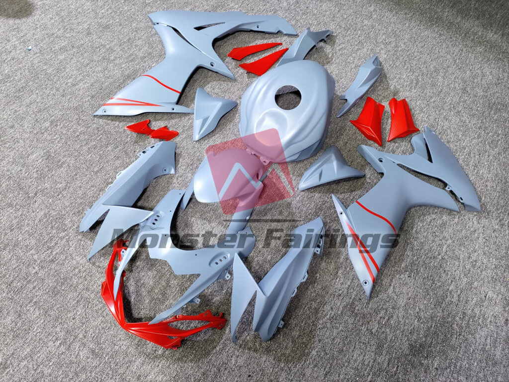 Matte Sky Blue with Red ABS fairings for Suzuki GSXR 600 - 750 2011 - 2025 - premium OEM fit kit by Monster Fairings
