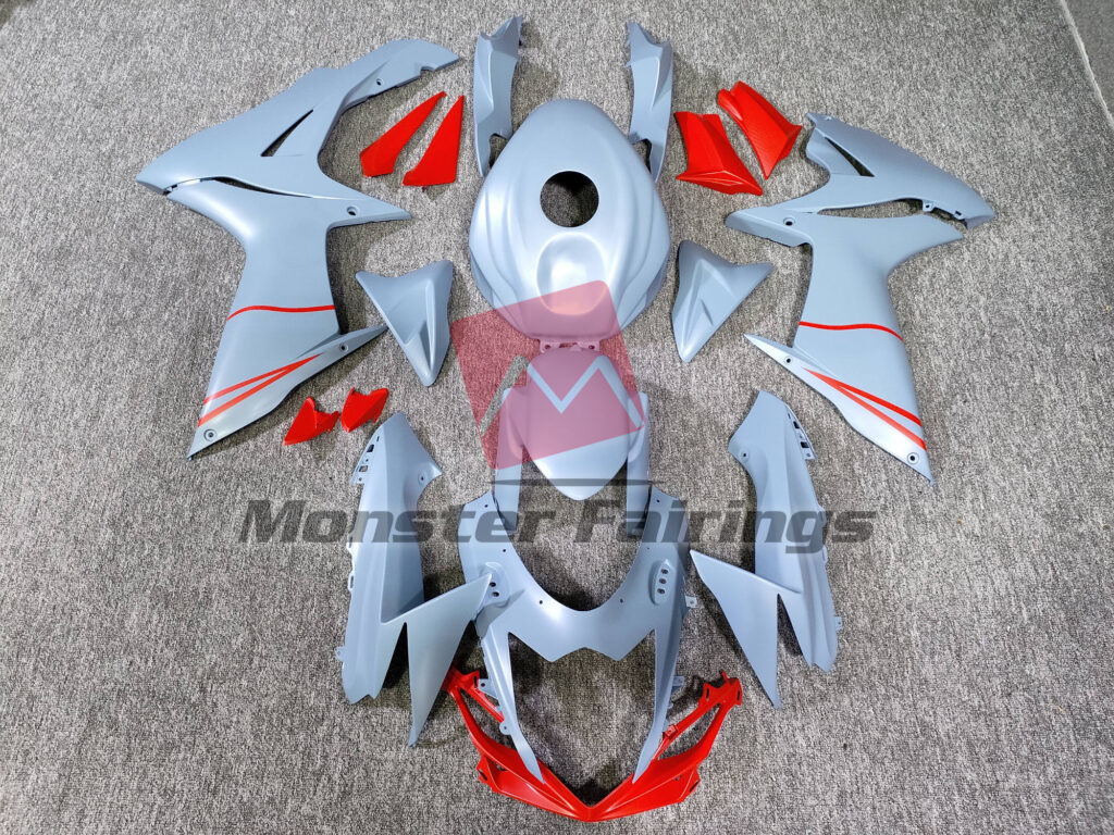 Suzuki GSXR 600 - 750 2011 - 2025 Matte Sky Blue with Red ABS fairings - custom motorcycle bodywork kit by Monster Fairings
