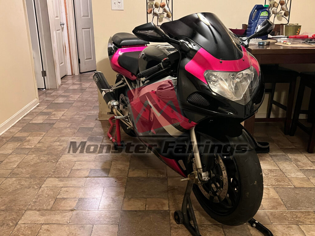Monster Fairings ABS fairing kit for Suzuki GSXR 600 - 750 2001 - 2003 - Gloss Black & Pink with Silver, precise OEM fit
