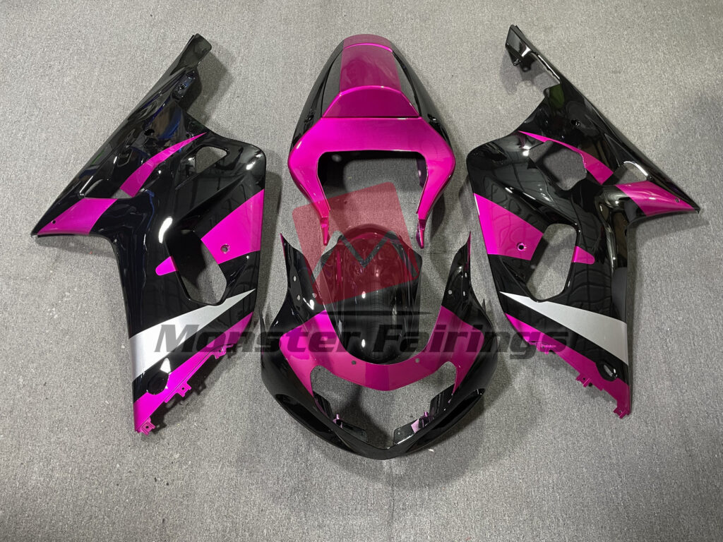 Suzuki GSXR 600 - 750 2001 - 2003 Gloss Black & Pink with Silver ABS fairings - custom motorcycle bodywork kit by Monster Fairings