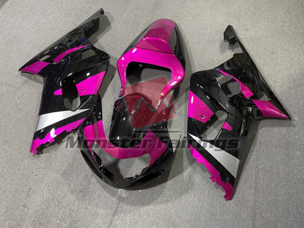 Suzuki GSXR custom ABS fairings 2001 - 2003 in Gloss Black & Pink with Silver - durable replacement kit, Monster Fairings