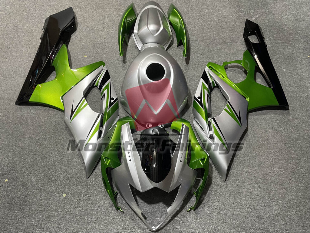 Suzuki GSXR 1000 2005 - 2006 Gloss Green Silver & Black ABS fairings - custom motorcycle bodywork kit by Monster Fairings