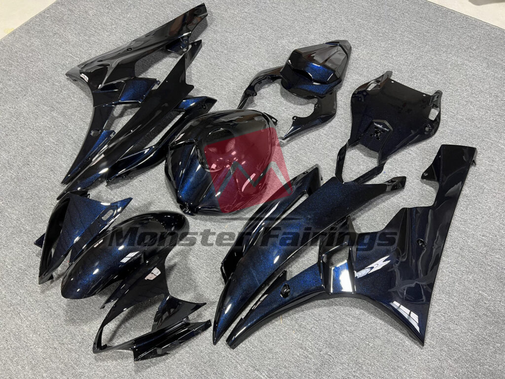 Yamaha R6 custom ABS fairings 2006 - 2007 Gloss Black Pearl Blue - durable replacement kit, Monster Fairings