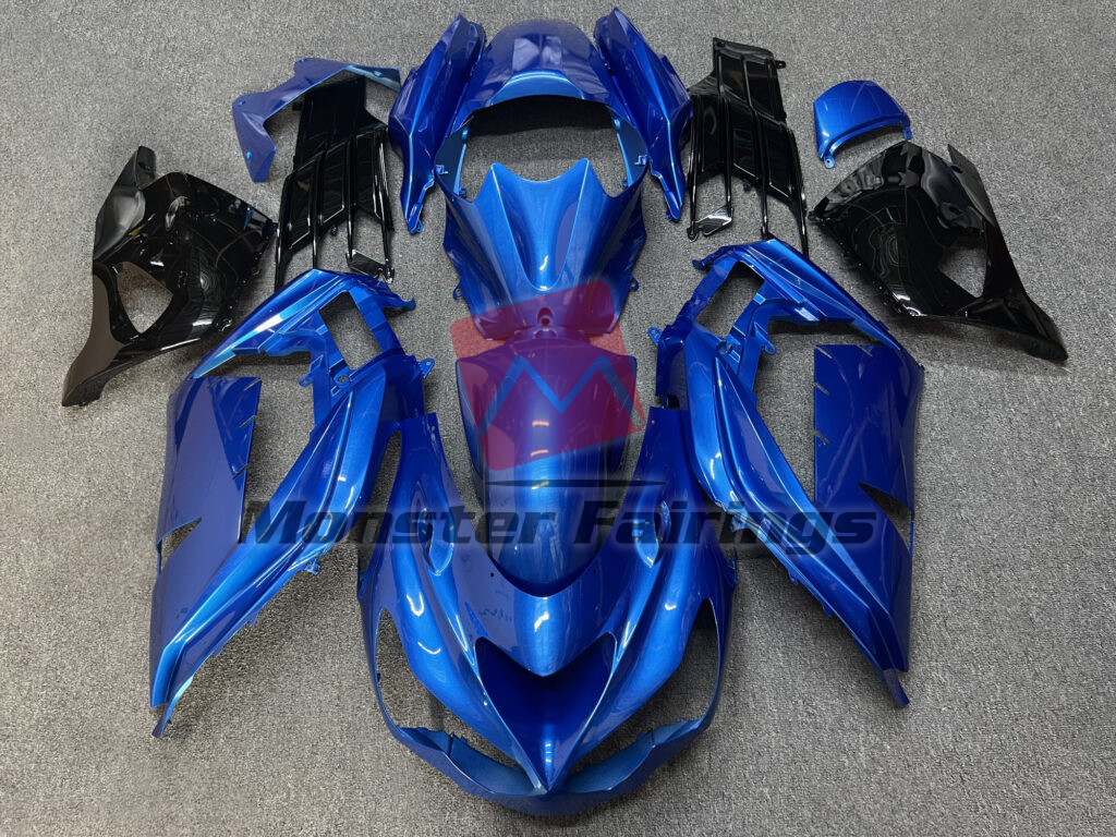Kawasaki ZX14R 2012 - 2024 Gloss Vibrant Blue with Black ABS fairings - custom motorcycle bodywork kit by Monster Fairings