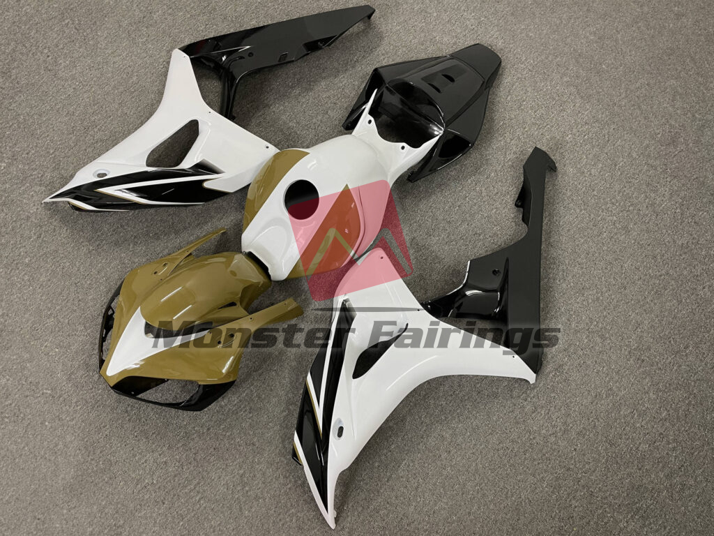 Honda CBR1000RR custom ABS fairings 2006 - 2007 in Gloss White, Tan & and Black - durable replacement kit, Monster Fairings