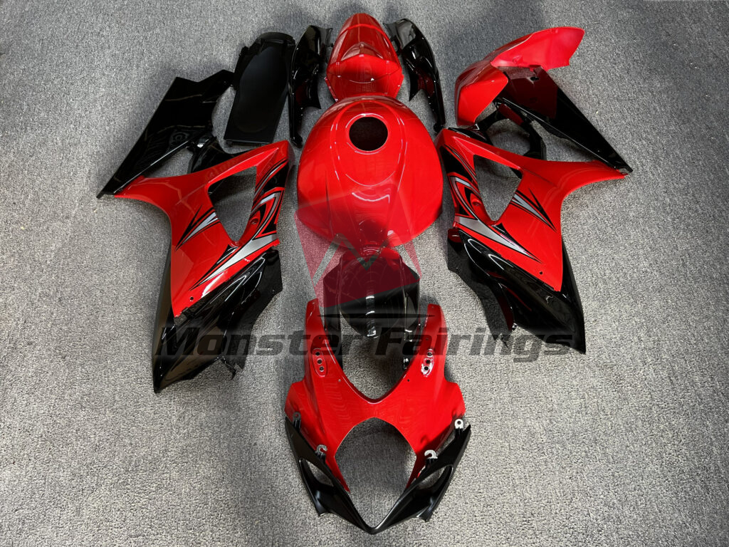 Suzuki GSXR 1000 2007 - 2008 Gloss Red & Black ABS fairings - custom motorcycle bodywork kit by Monster Fairings