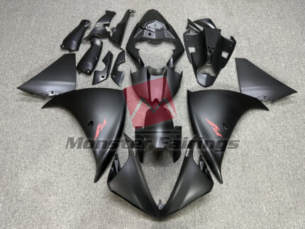 Yamaha R1 2009 - 2011 Matte Black with Red ABS fairings - custom motorcycle bodywork kit by Monster Fairings