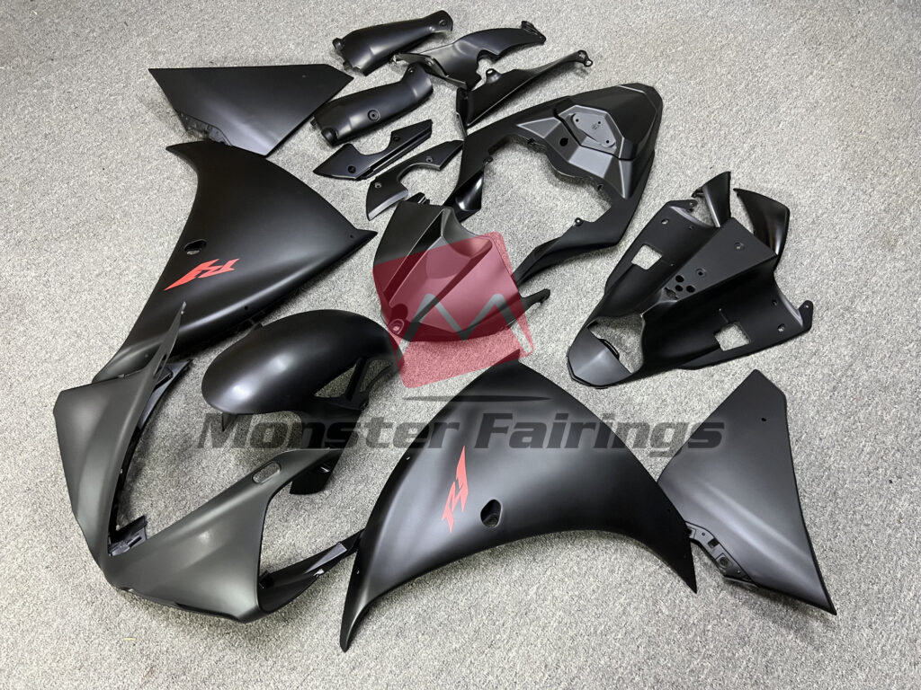 2009 - 2011 Yamaha R1 Matte Black with Red fairing set - ABS injection, custom painted by Monster Fairings