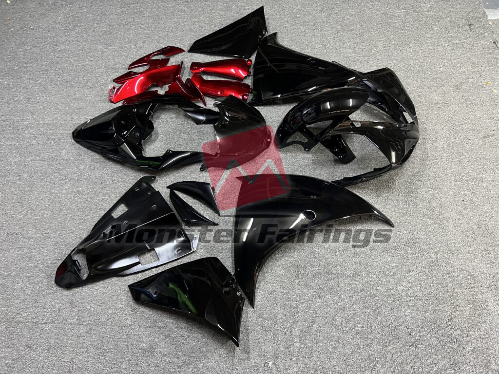 2009 - 2011 Yamaha R1 Gloss Black Red fairing set - ABS injection, custom painted by Monster Fairings