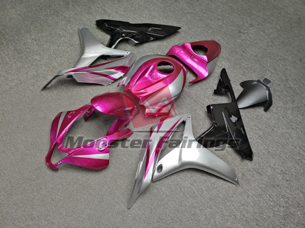 2007 - 2008 Honda CBR600RR Gloss Pink & Silver Black fairing set - ABS injection, custom painted by Monster Fairings