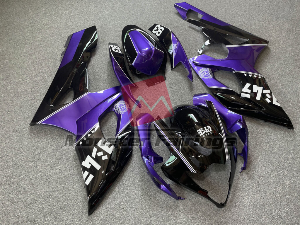 Suzuki GSXR 1000 custom ABS fairings 2005 - 2006 Gloss Purple with Black - durable replacement kit, Monster Fairings