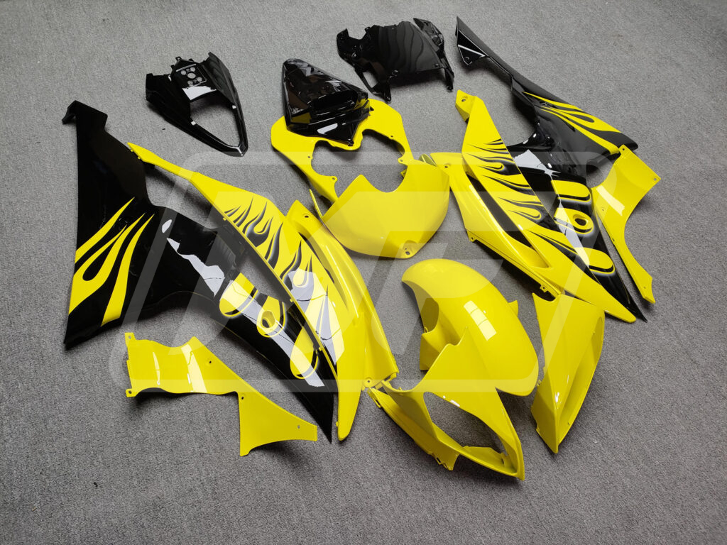 Gloss Yellow Black Flames ABS fairings for Yamaha R6 2008 - 2016 - premium OEM fit kit by Monster Fairings