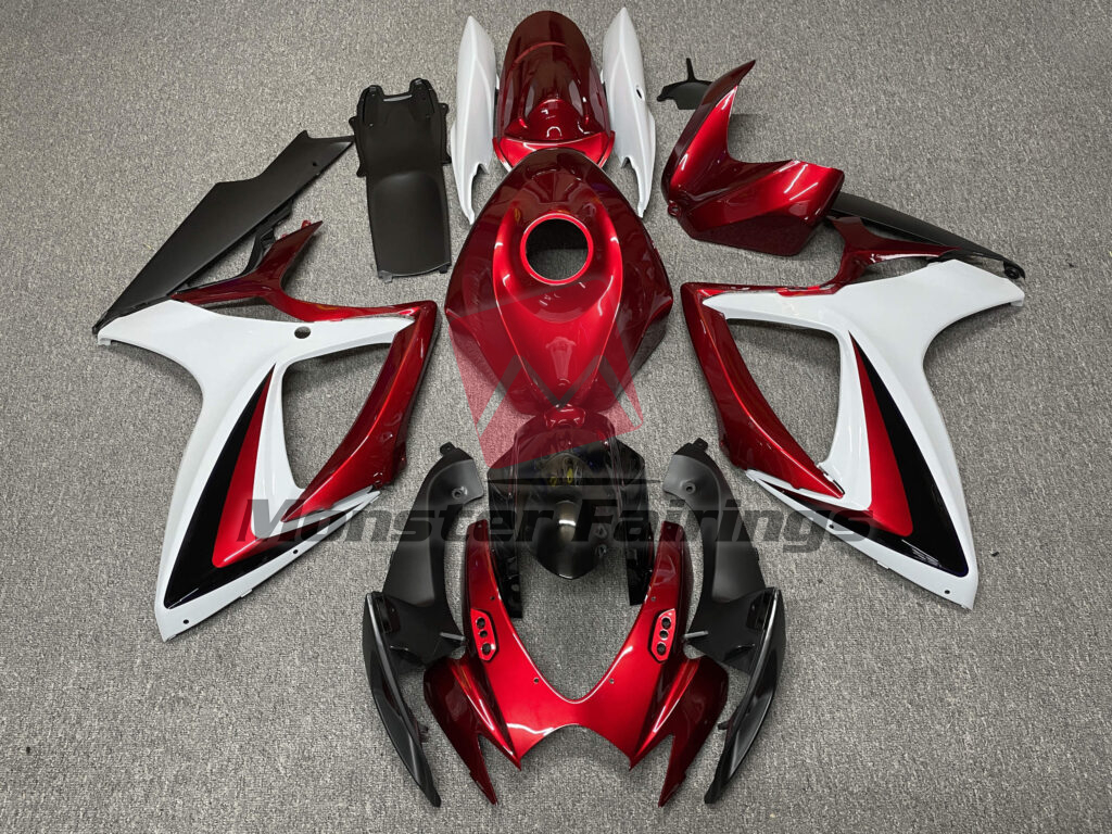Suzuki GSXR 600 - 750 2006 - 2007 Gloss White & Candy Red With Black ABS fairings - custom motorcycle bodywork kit by Monster Fairings