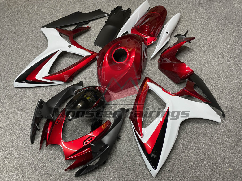 Suzuki GSXR 600 - 750 custom ABS fairings 2006 - 2007 in Gloss White & Candy Red With Black - durable replacement kit, Monster Fairings