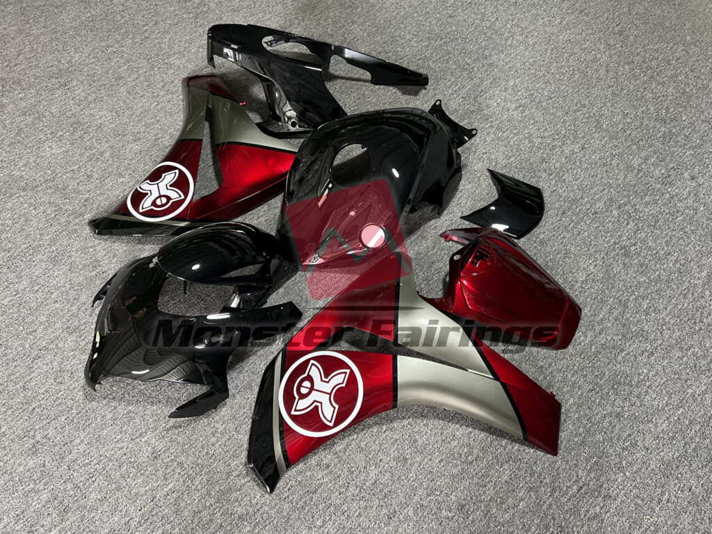 Honda CBR1000RR custom ABS fairings 2008 - 2011 in Gloss Black & and Candy Red with Silver - durable replacement kit, Monster Fairings