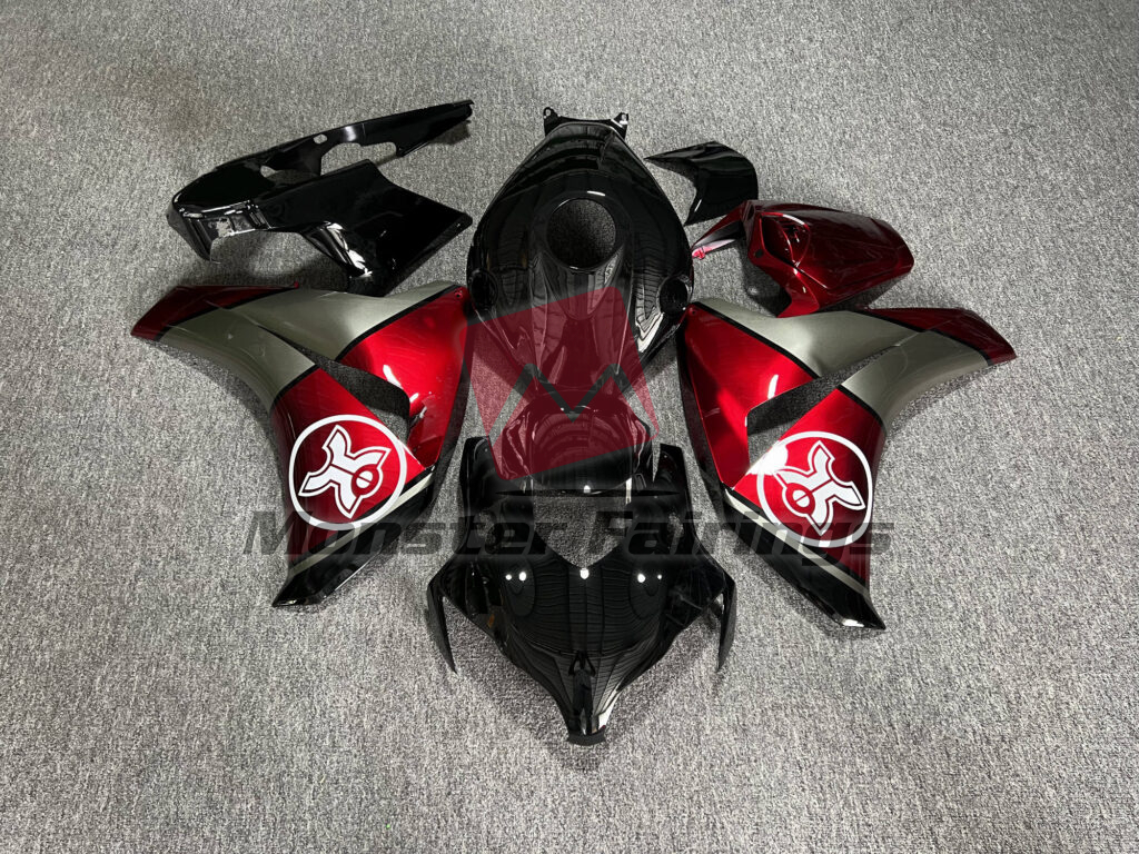 Honda CBR1000RR 2008 - 2011 Gloss Black & and Candy Red with Silver ABS fairings - custom motorcycle bodywork kit by Monster Fairings