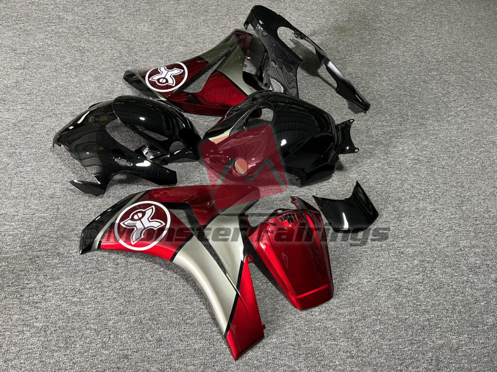 2008 - 2011 Honda CBR1000RR Gloss Black & and Candy Red with Silver fairing set - ABS injection, custom painted by Monster Fairings