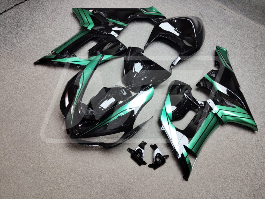 Gloss Black with Emerald Green ABS fairings for Kawasaki ZX6R 2005 - 2006 - premium OEM fit kit by Monster Fairings