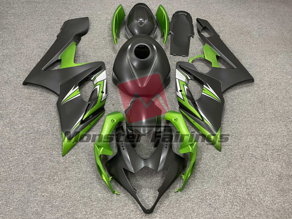 Suzuki GSXR 1000 2005 - 2006 Matte Black & Green ABS fairings - custom motorcycle bodywork kit by Monster Fairings