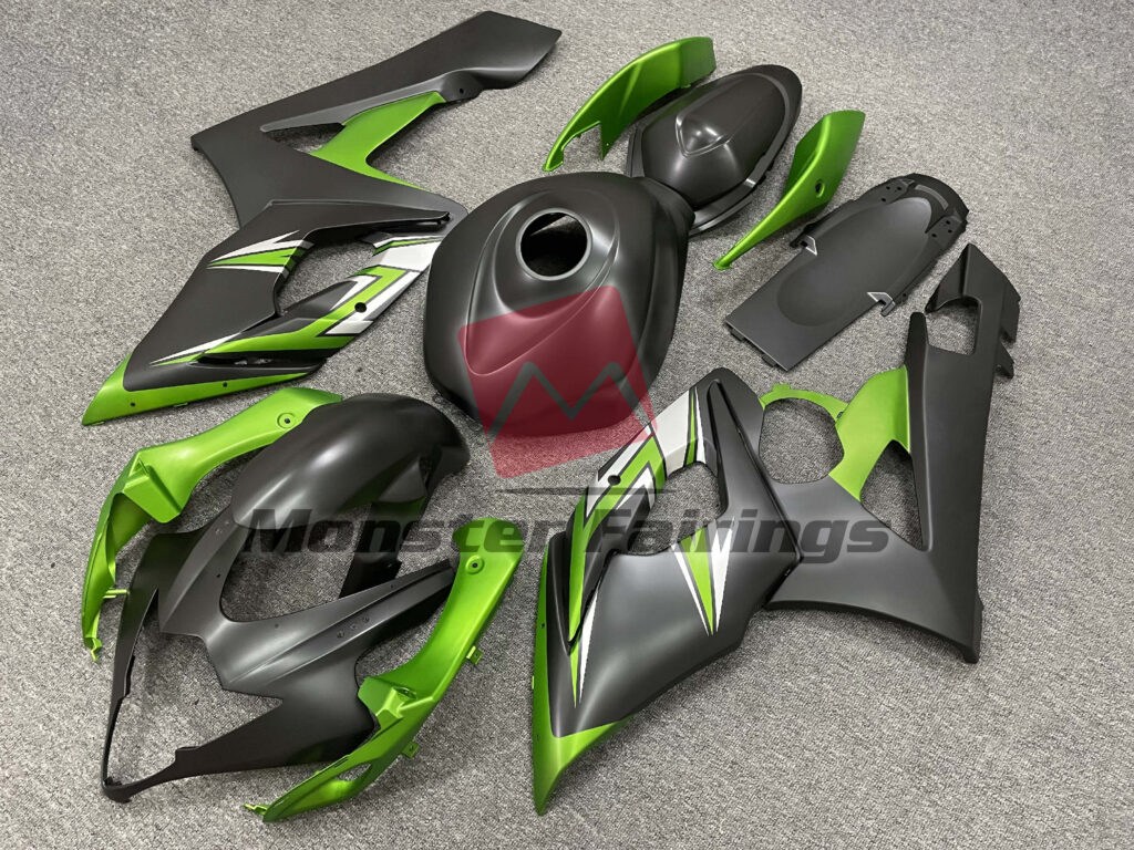 Suzuki GSXR 1000 custom ABS fairings 2005 - 2006 Matte Black & Green - durable replacement kit, Monster Fairings