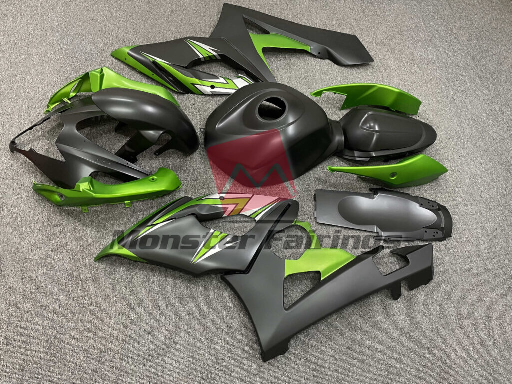 2005 - 2006 Suzuki GSXR 1000 Matte Black & Green fairing set - ABS injection, custom painted by Monster Fairings