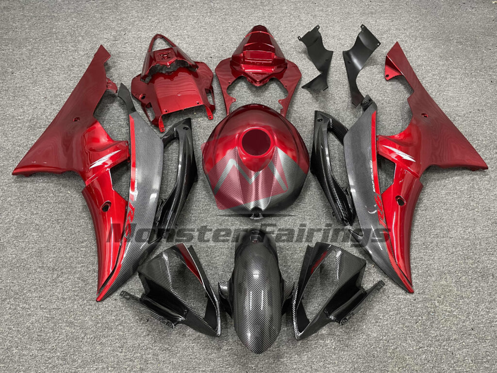 Yamaha R6 2008 - 2016 Gloss Red Carbon Fiber Style ABS fairings - custom motorcycle bodywork kit by Monster Fairings
