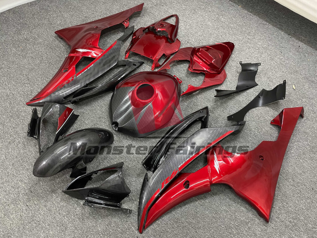 Yamaha R6 custom ABS fairings 2008 - 2016 in Gloss Red Carbon Fiber Style - durable replacement kit, Monster Fairings