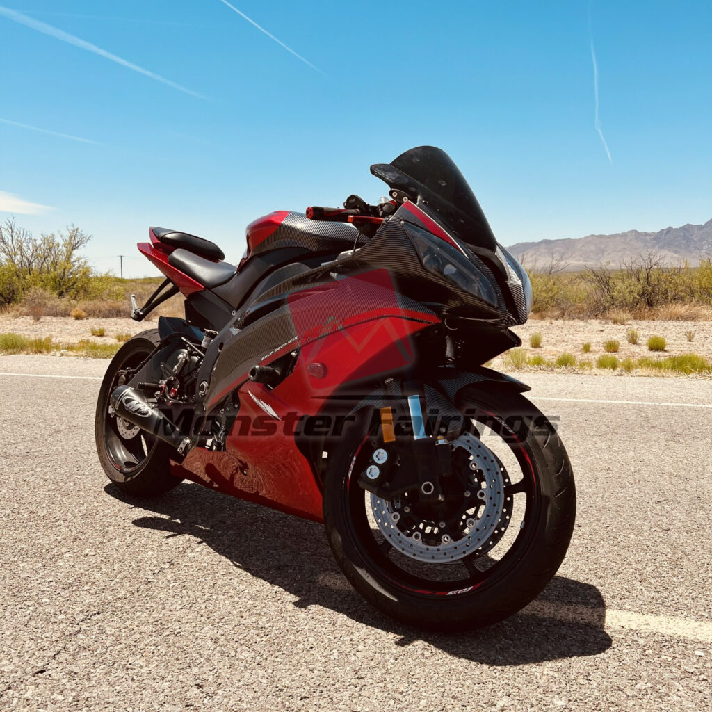 Monster Fairings ABS fairing kit for Yamaha R6 2008 - 2016 - Gloss Red Carbon Fiber Style, precise OEM fit