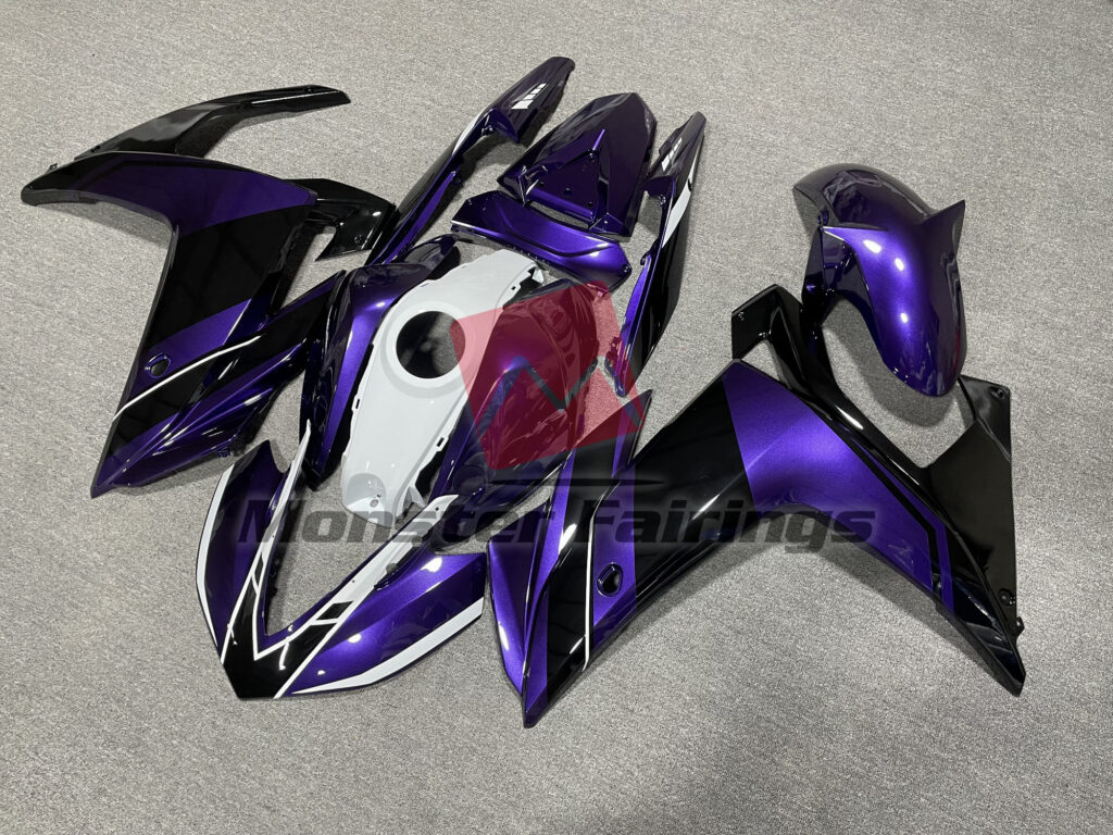 2014 - 2018 Yamaha R3 Purple Gloss Black fairing set - ABS injection, custom painted by Monster Fairings